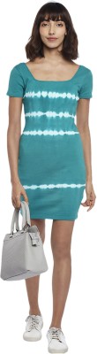 PEOPLE Women Bodycon Blue, White Dress