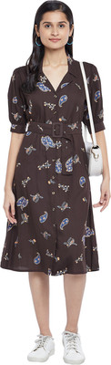 PEOPLE Women A-line Brown Below Knee Dress