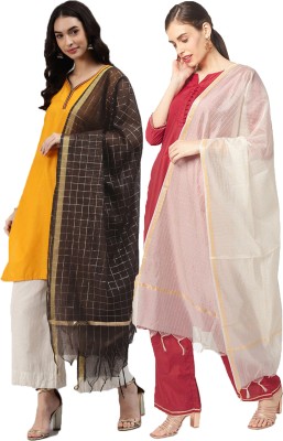 DIAMO Cotton Silk Checkered Women Dupatta