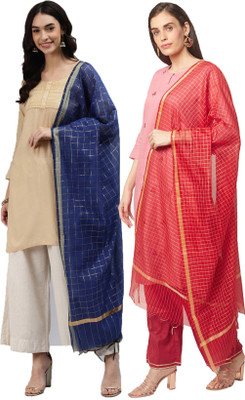 DIAMO Cotton Silk Checkered Women Dupatta