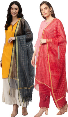 DIAMO Cotton Silk Checkered Women Dupatta