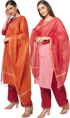 DIAMO Cotton Silk Checkered Women Dupatta