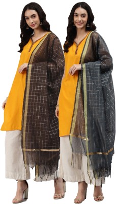 DIAMO Cotton Silk Checkered Women Dupatta