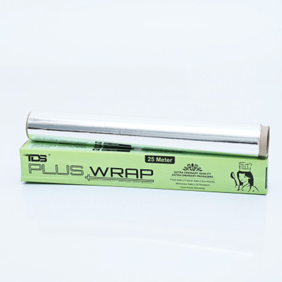 TDS PLUS WRAP 25 METER PLUS WRAP ALUMINIUM FOIL PAPER | KITCHEN FOIL | SILVER ROLL | HOME KITCHEN USE ALUMINIUM FOIL | 11 MICRON FOR DAILY FOOD PACKAGING Aluminium Foil(25 m)