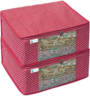 Unicrafts Polka Dots Saree Cover 3 Layered Quilted Saree Bags for Wardrobe Foldable Cotton Sari Storage Organizer with a Large Transparent Window Bride Lahenga Dress Cover Combo Set of 2 Pc Pink(Pink)