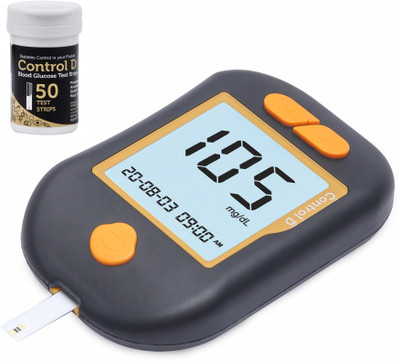 Control D Advanced Diabetes Glucose Blood Sugar Testing Monitor with 50 Strips Black Glucometer(Black, Orange)
