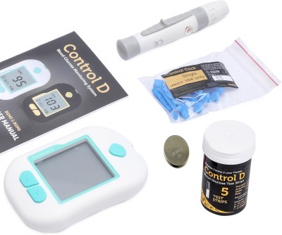 Control D Glucose Blood Sugar Testing Diabetes Monitor with 5 Strips White Glucometer(White, Green)