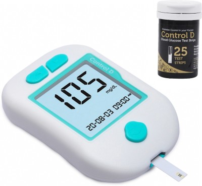Control D Digital Diabetes Monitor Advanced Glucose Blood Sugar Testing with 25 Strips Glucometer(White, Green)