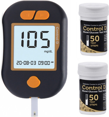 Control D Advanced Diabetes Meter Glucose Blood Sugar Testing Monitor with 100 Strips Glucometer(Black, Orange)
