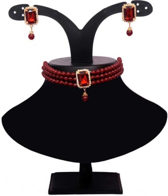 CATALYST Alloy Gold-plated Maroon Jewellery Set(Pack of 1)