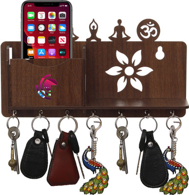 CAPIO ART Designer wall decor key holder with multipurpose use Wood Key Holder(7 Hooks, Brown)