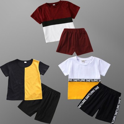 Lofn Baby Boys & Baby Girls Casual T-shirt Shorts(BlackMustard, MaroonWhiteBlack, WhiteMutardBlack)