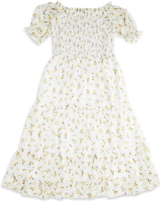 Pantaloons Junior Girls Midi/Knee Length Casual Dress(White, Half Sleeve)