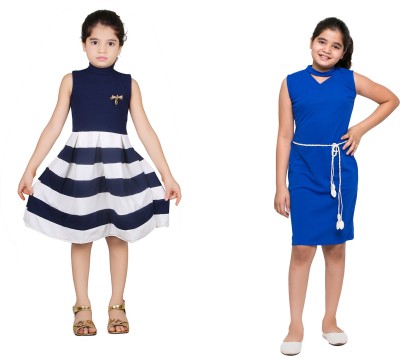 TINY TOON Girls Midi/Knee Length Casual Dress(Multicolor, Sleeveless)