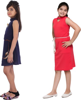 TINY TOON Girls Midi/Knee Length Casual Dress(Multicolor, Sleeveless)