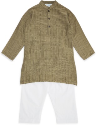 Indus Route by Pantaloons Boys Festive & Party Kurta and Pyjama Set(Beige Pack of 1)