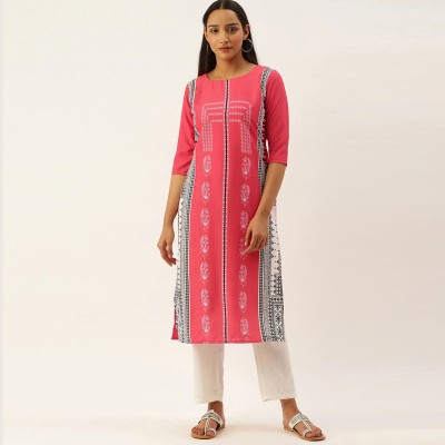 EthnicBasket Women Printed Straight Kurta(Pink)