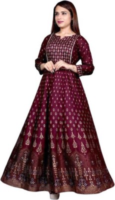 ANJUMAN ENTERPRISE Women Printed Flared Kurta(Purple)