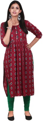 MUKHAKSH Girls Printed Straight Kurta(Maroon)