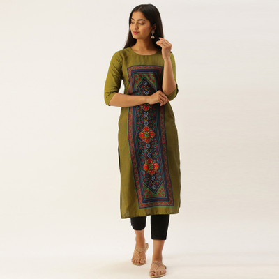 1 Stop Fashion Women Printed Straight Kurta(Green)