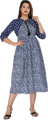 Pankti Women Printed A-line Kurta(Dark Blue)