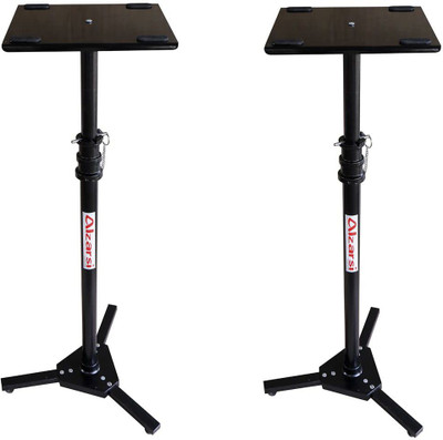 Alzarsi Adjustable Monitor Speaker Stands With Locking Safety Pin (Pack of 2 Stands) Steel Floor and Desk Stand Rotatable Laptop Stand with Adjustable Height Compatible with Universal Laptops(Black)