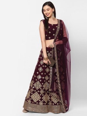 LOGO OF ALPHABET A Embroidered Semi Stitched Lehenga Choli(Maroon)