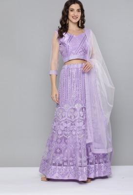 kvsfab Embroidered Semi Stitched Lehenga Choli(Purple)