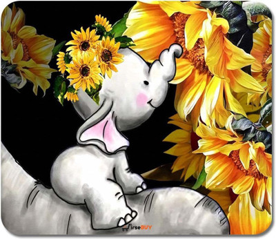 FirseBUY Cute Animal with Floral Printed Non-Slip Rubber Surface Mousepad Mousepad(Multicolor)