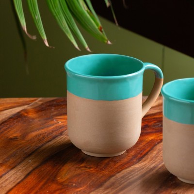 ExclusiveLane 'Earthen Turquoise' Hand Glazed Ceramic Coffee Mug(360 ml)