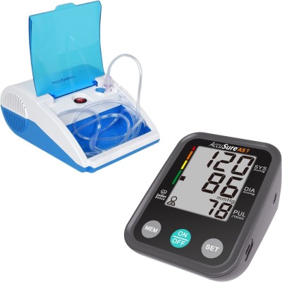 AccuSure Combo Pack of AS9 Automatic BP Monitor Machine Comes With Compressor XL Nebulizer(Multicolor)