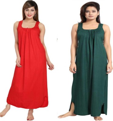 ovida Women Nighty(Red, Dark Green)