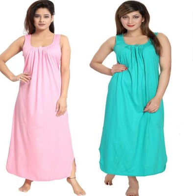 Bombshell Women Nighty Set(Pink, Green)