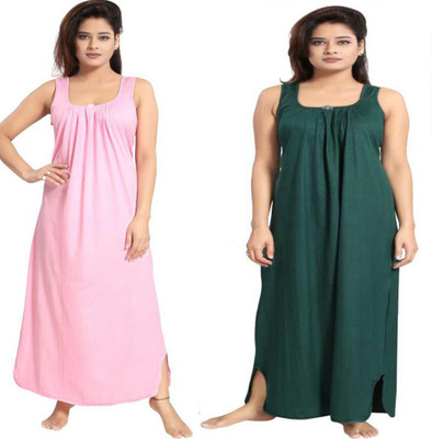 Bombshell Women Nighty Set(Dark Green, Pink)