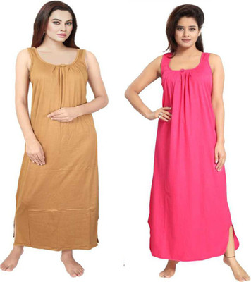 Bombshell Women Nighty Set(Beige, Pink)