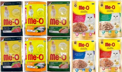 Me-O meo adult gravy jelly delight combo of 10 pcs by Aquatica fishes... Chicken, Tuna, Mackeral 0.76 kg (10x0.08 kg) Wet Adult, Senior Cat Food