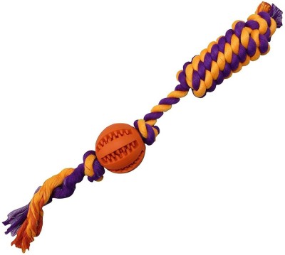 Emily Pets Rubber Toy with Rope (Orange) Rubber, Cotton Chew Toy, Rubber Toy For Dog