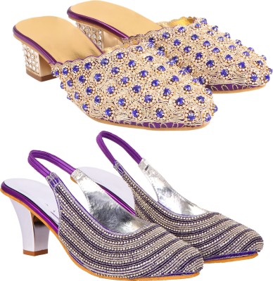 Zionk Women Heels(Gold, Purple, Silver , 12)