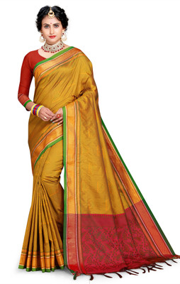 jayant creation Woven Banarasi Cotton Silk Saree(Mustard)