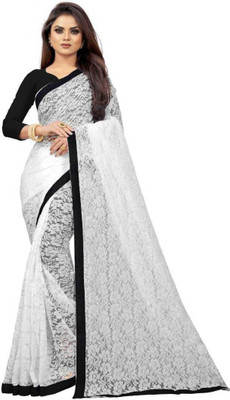 Aruna Sarees Self Design Bollywood Net Saree(White)