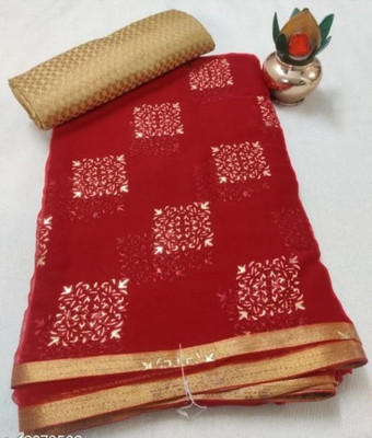 REDFISH Printed Daily Wear Chiffon Saree(Red)