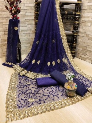 SSP TEX Embellished Bollywood Net Saree(Dark Blue)