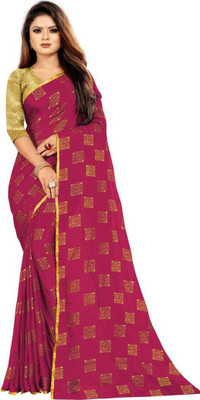ATULIT CREATION Woven Bollywood Chiffon Saree(Pink)