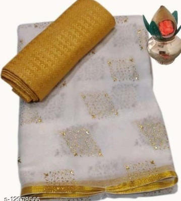 REDFISH Printed Daily Wear Chiffon Saree(White)