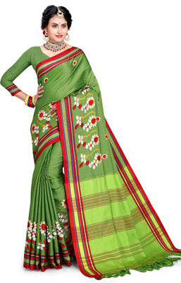 jayant creation Self Design Banarasi Cotton Silk Saree(Green)