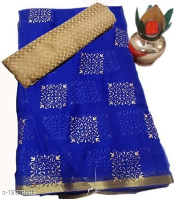 REDFISH Printed Daily Wear Chiffon Saree(Blue)