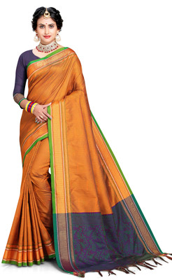 jayant creation Self Design Banarasi Cotton Silk Saree(Orange)