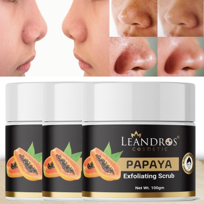 leandros Papaya Scrub For Face & Body(100GR)pack of 3|Tan & Dead Skin Removal  Scrub(300 g)