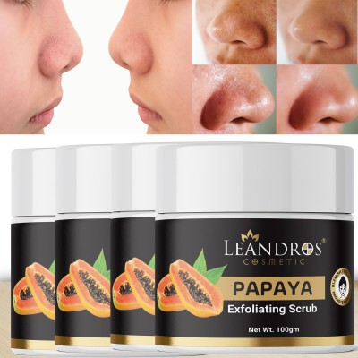 leandros Papaya Scrub For Face & Body(100GR)pack of 4|Tan & Dead Skin Removal  Scrub(400 g)