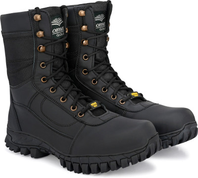OMEE GOLD Men's Black Leather Tactical Combat NCC/Army/Military Boot Casuals For Men(Black , 10)